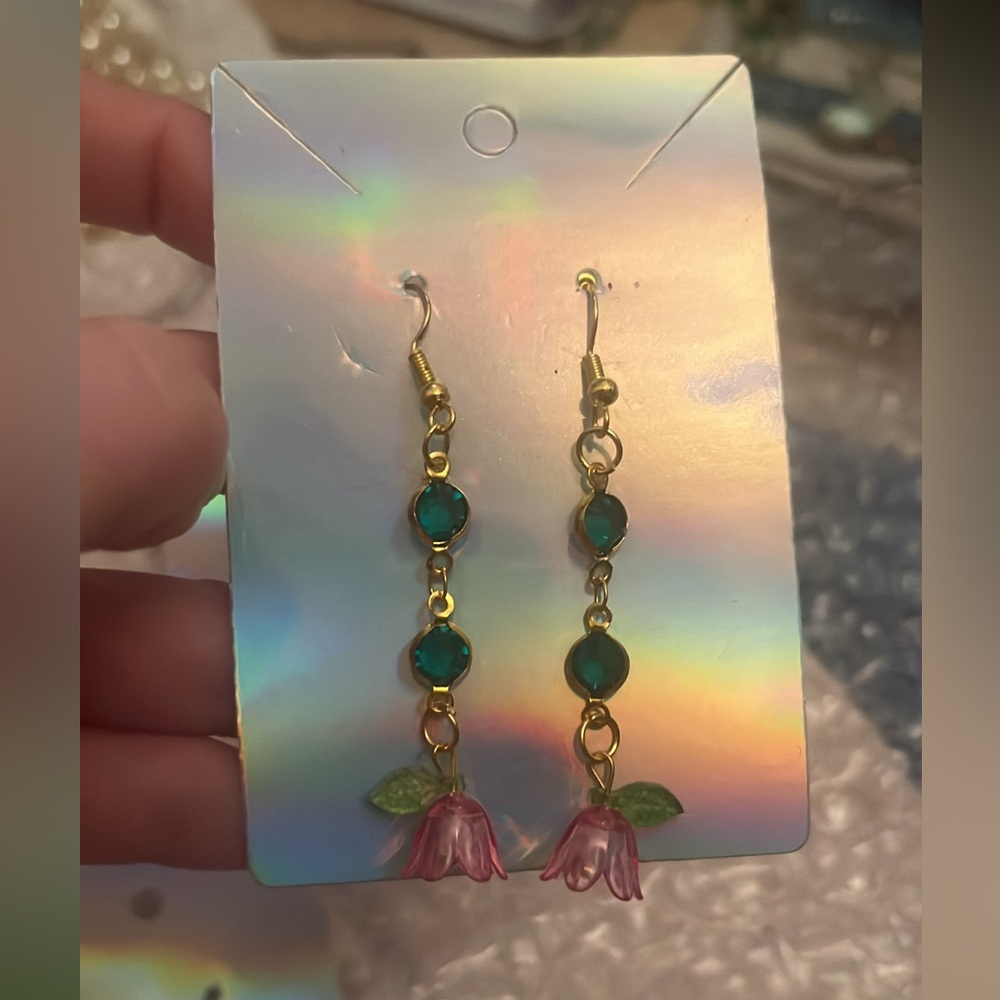 NEW Gold&Green Tulip Drop Earrings